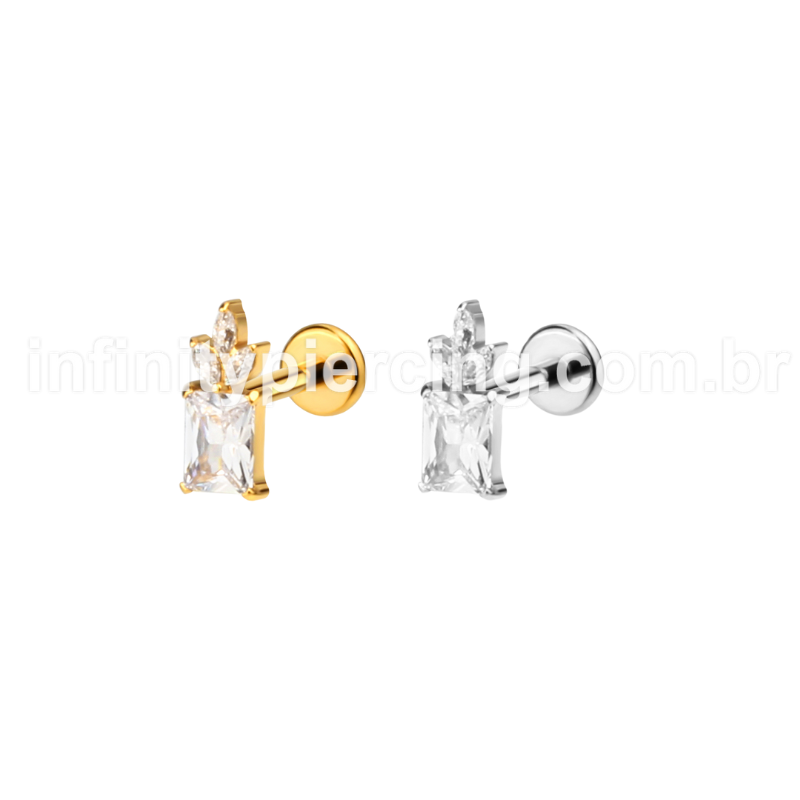 Piercing Labret Aço Cirúrgico Quadrado Zircônias