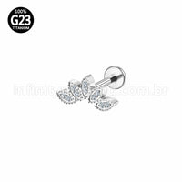 Piercing Labret Titânio Rosca Interna Cluster 5 Folhas
