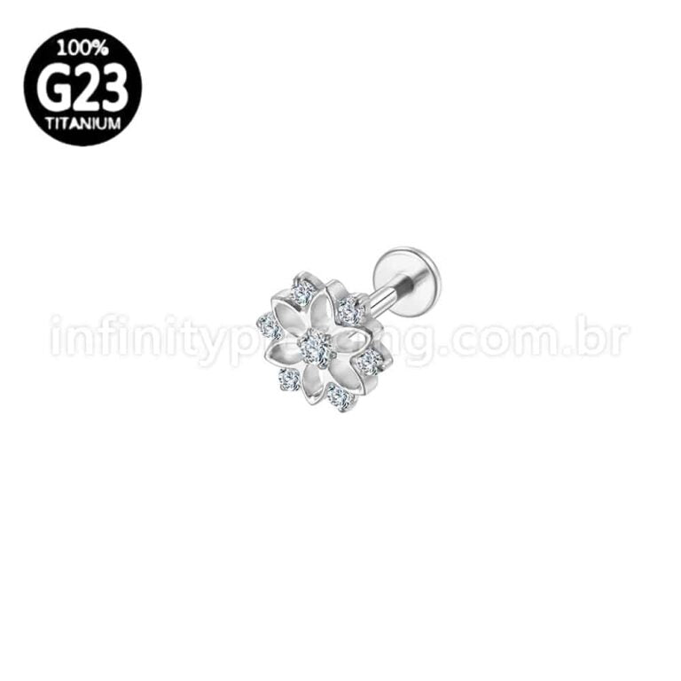Piercing Labret Titânio Flor Vazada Com Zircônia
