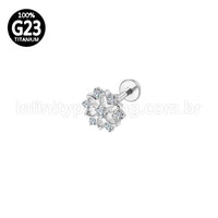 Piercing Labret Titânio Flor Vazada Com Zircônia