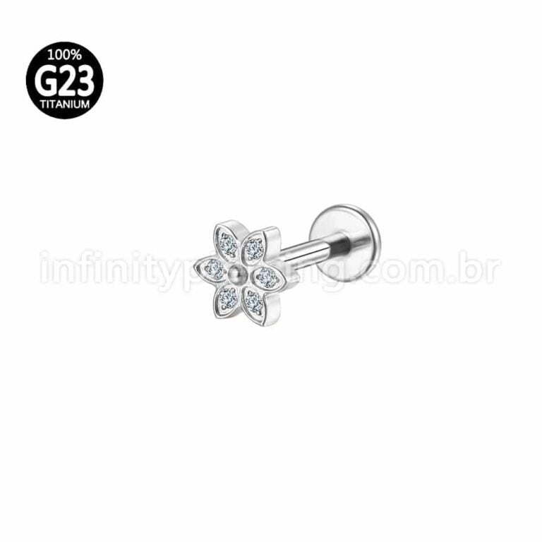 Piercing Labret Titânio Flor Zircônia Cravejada