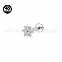 Piercing Labret Titânio Flor Zircônia Cravejada