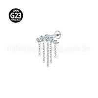 Piercing Labret Titânio Cluster Correntaria 5 Zircônias
