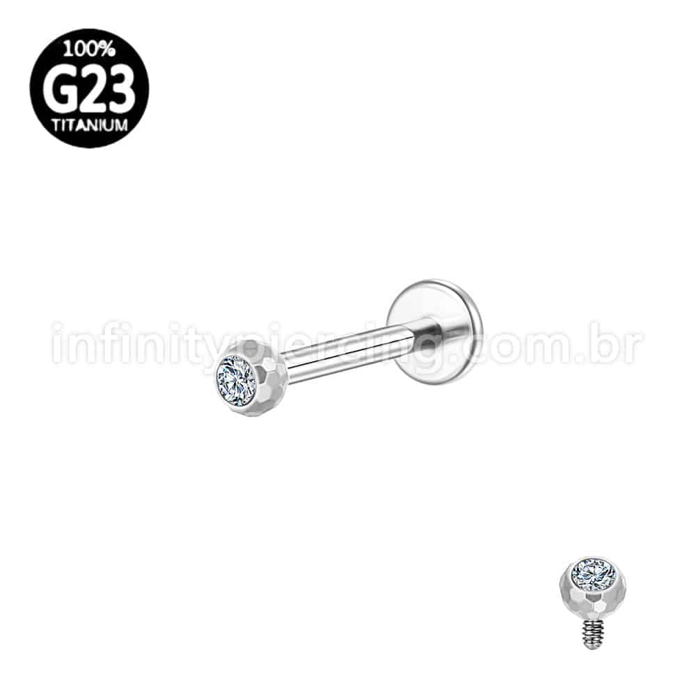 Piercing Labret Titânio Lapidada Com Zircônia Cravada Rosca Interna