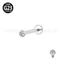 Piercing Labret Titânio Lapidada Com Zircônia Cravada Rosca Interna