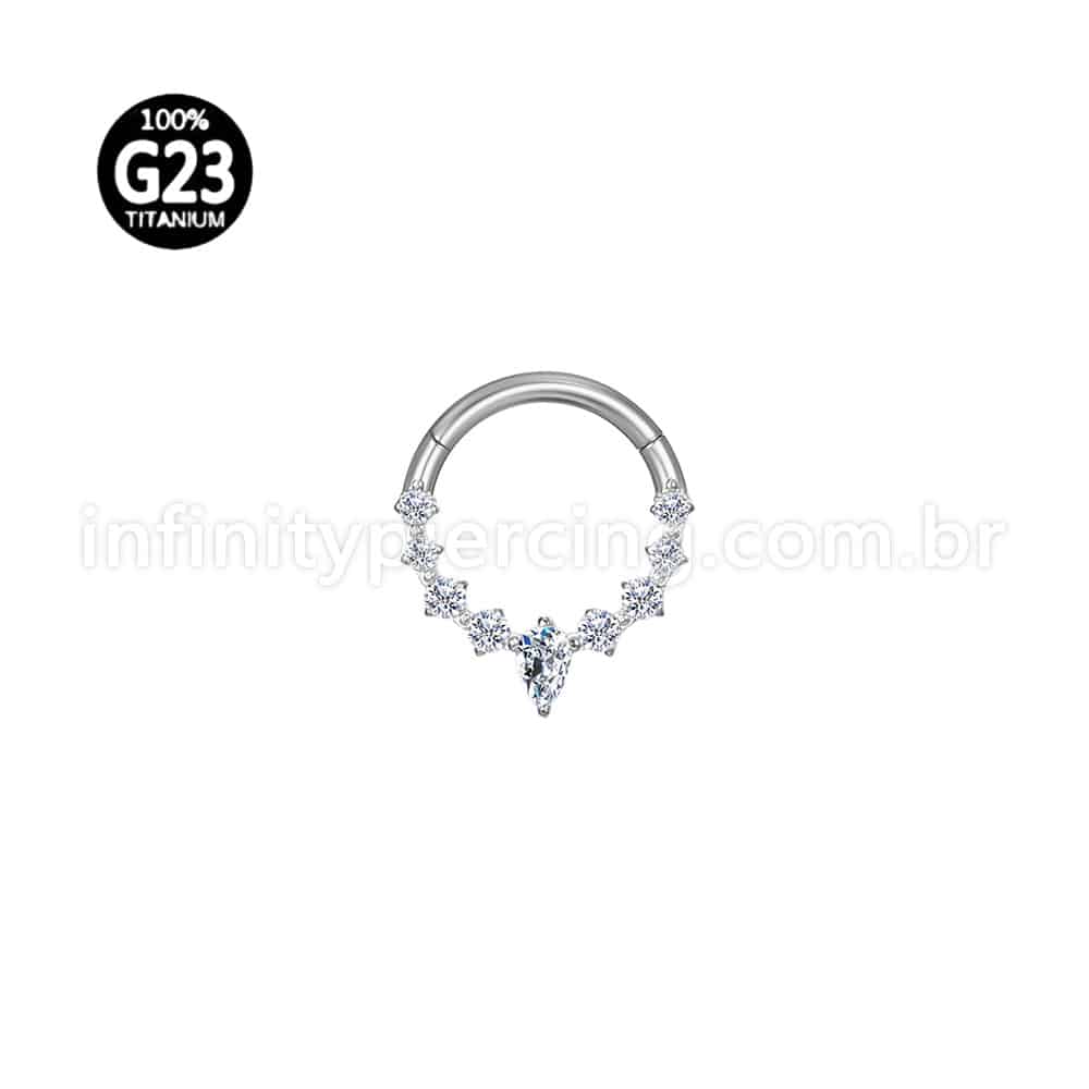 Piercing Argola Titânio Zircônia Gota Cravejada