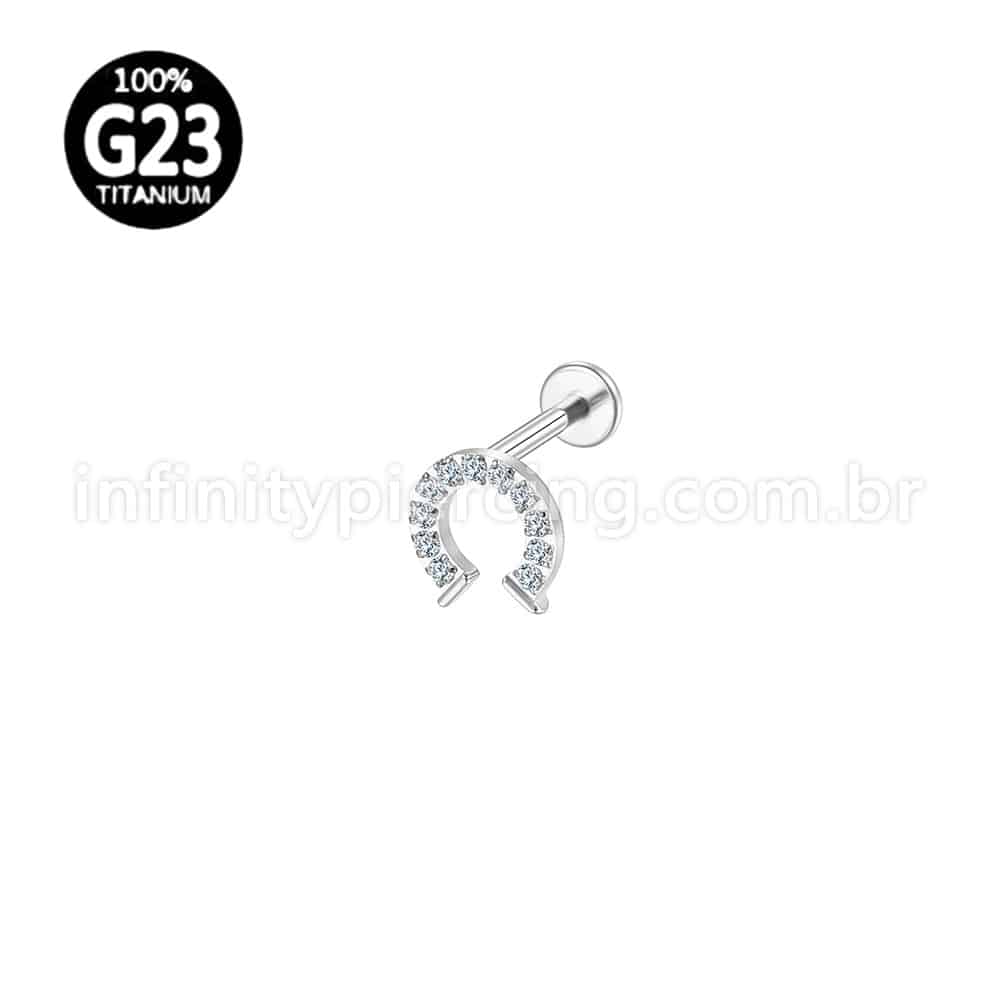 Piercing Labret Titânio Ferradura Zircônias Cravejadas