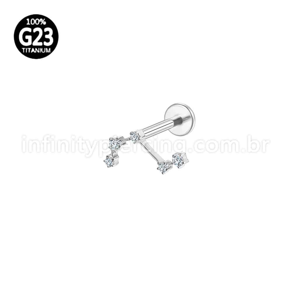 Piercing Labret Titânio 5 Zircônias Cravejada