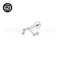 Piercing Labret Titânio 5 Zircônias Cravejada