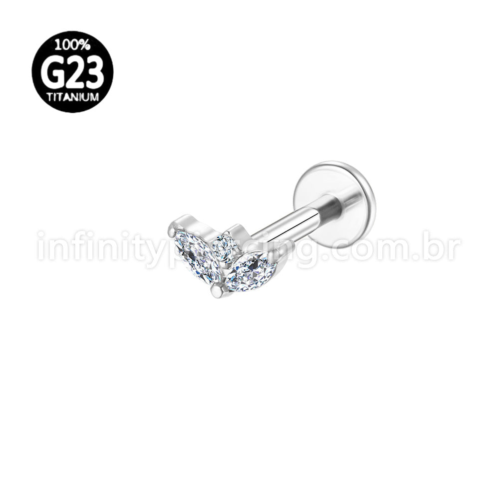 Piercing Labret Titânio 3 Pedras Zircônia Cravejada