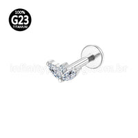 Piercing Labret Titânio 3 Pedras Zircônia Cravejada