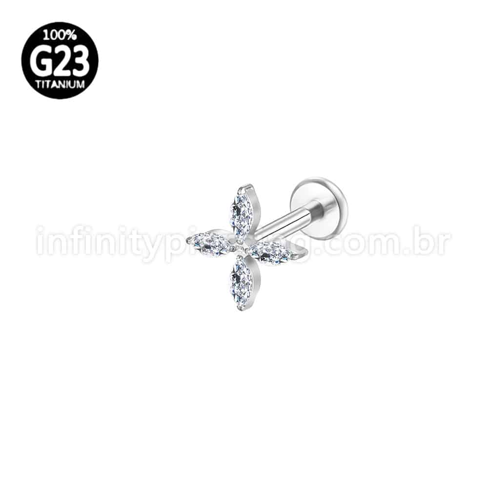 Piercing Labret Titânio Flor Quatro Pétalas