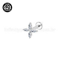 Piercing Labret Titânio Flor Quatro Pétalas
