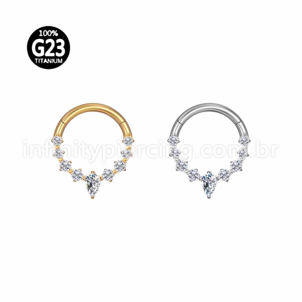 Piercing Argola Titânio Zircônia Gota Cravejada