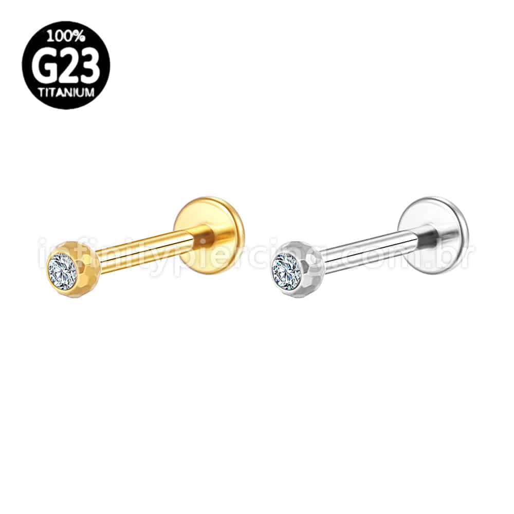 Piercing Labret Titânio Lapidada Com Zircônia Cravada Rosca Interna