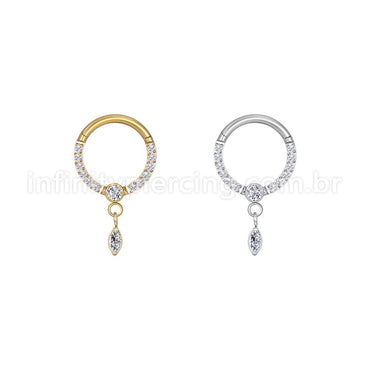 Piercing Argola Aço Cirúrgico Zircônia Cravejada Com Pingente