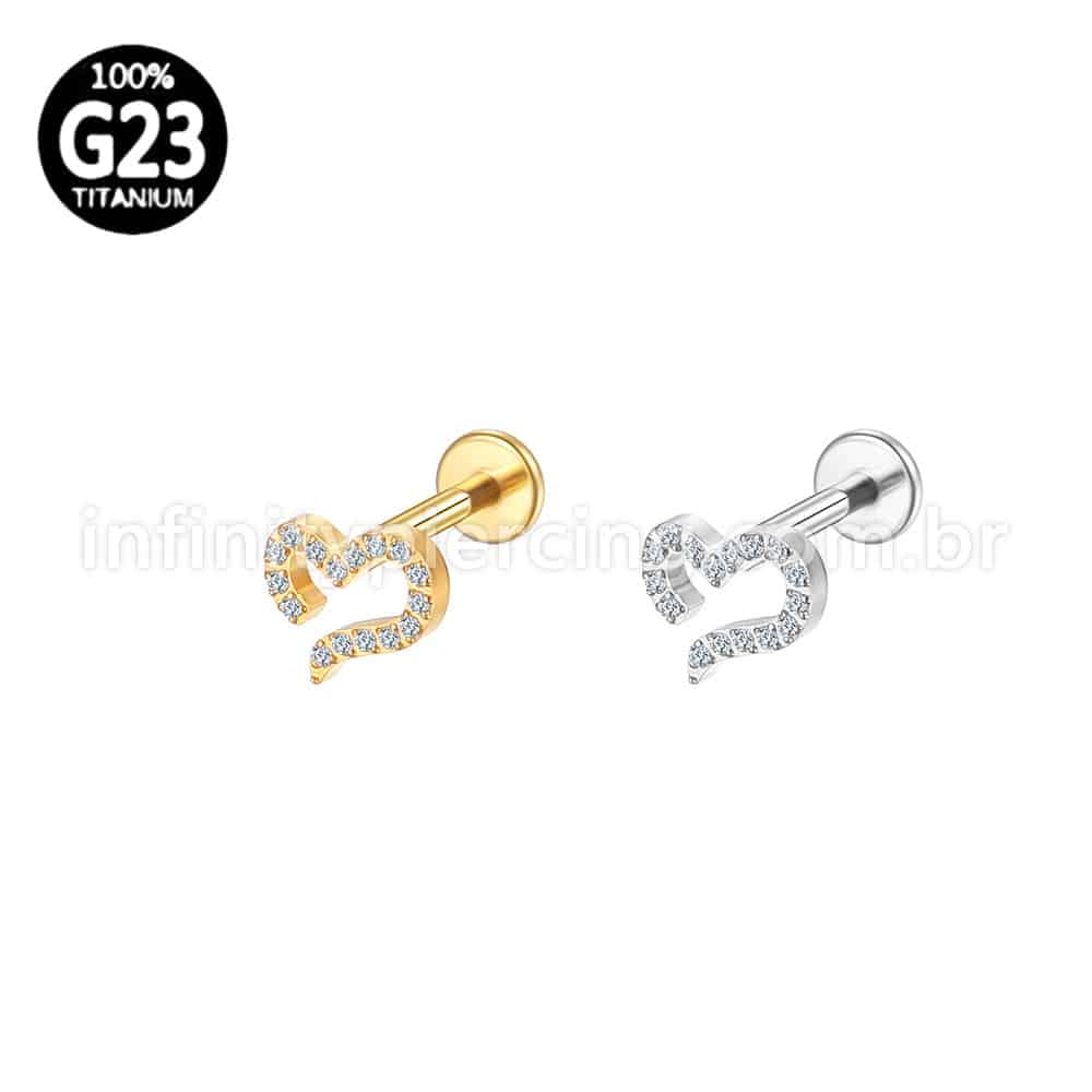 Piercing Labret Titânio Coração Zircônia Cravejada