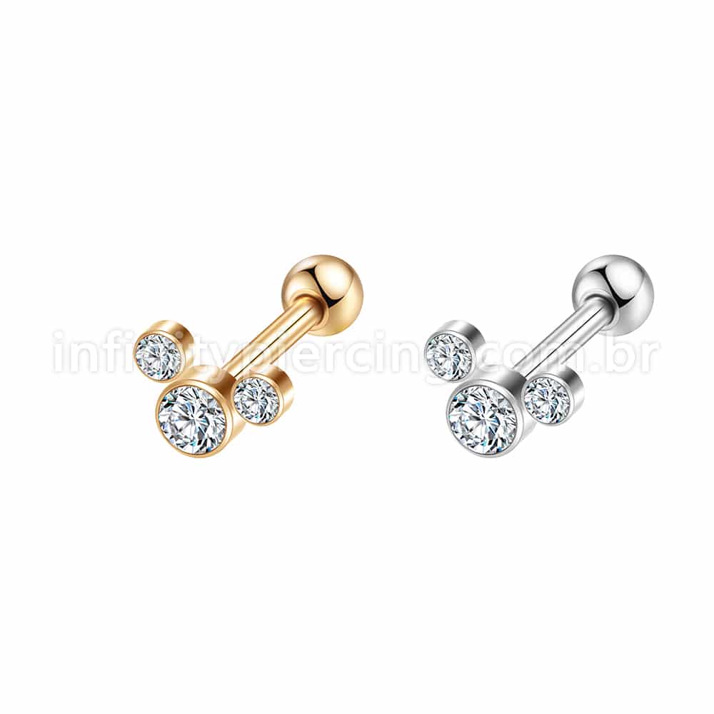 Piercing Minibarbell Aço Cirúrgico Trio Zircônia Cravada