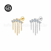 Piercing Labret Titânio Cluster Correntaria 5 Zircônias