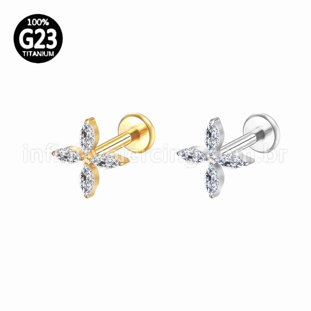 Piercing Labret Titânio Flor Quatro Pétalas