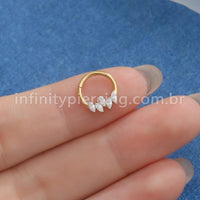 Piercing Argola Titânio Segmento Articulado 5 Pedras Zircônia Cravejada
