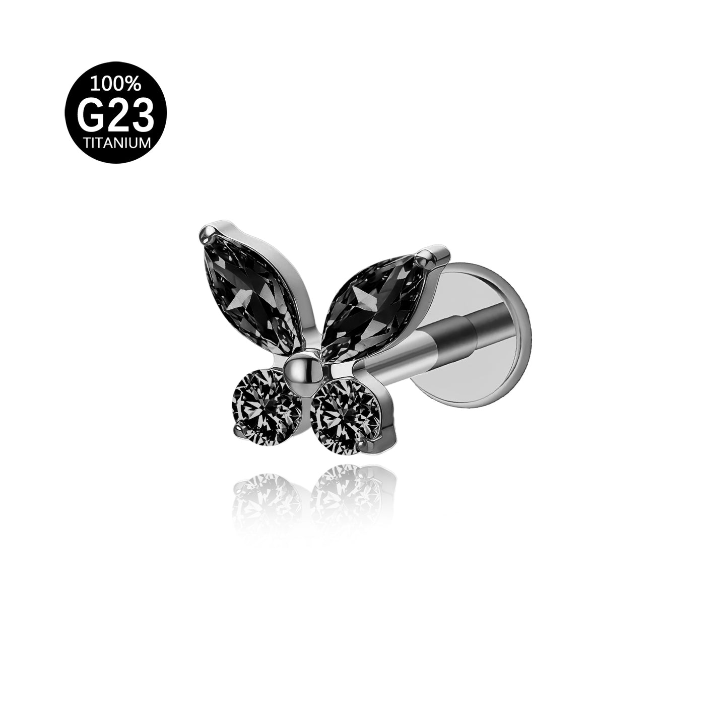 Piercing Labret Titânio Borboleta Zircônia Cravejada