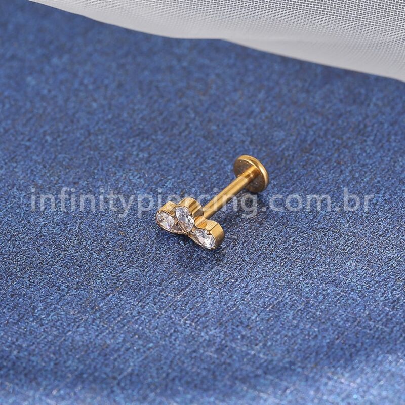 Piercing Labret Aço Cirúrgico 3 Folhas Zircônias