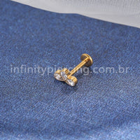 Piercing Labret Aço Cirúrgico 3 Folhas Zircônias