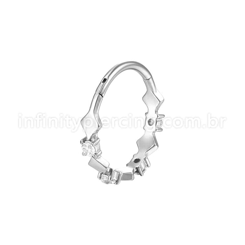 Piercing Argola  Aço Cirúrgico Segmento Articulado Quadrado Zircônia