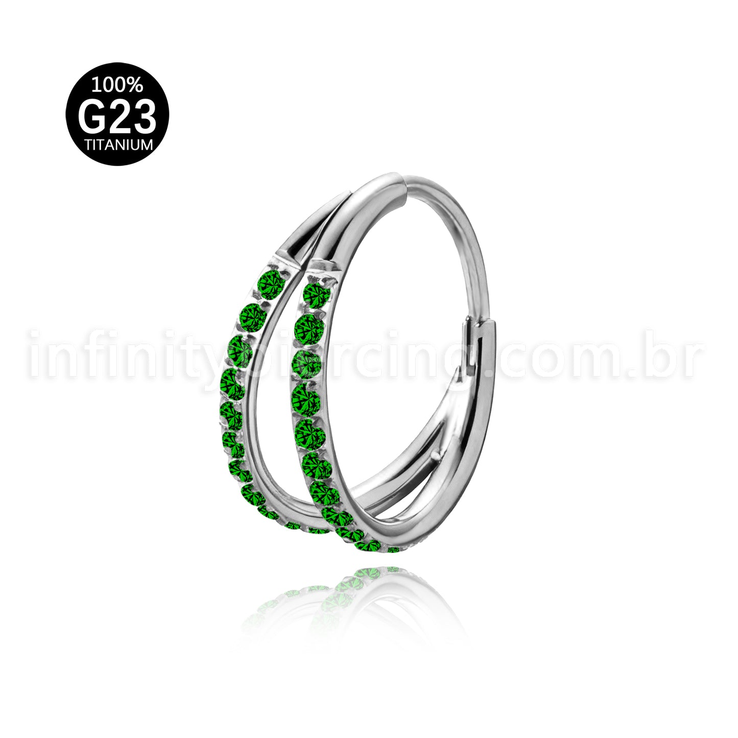 Piercing Argola Segmentada Titânio 2 Fileiras Zircônia Cravejada