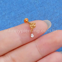 Piercing Labret Titânio Flor Pingente Zircônia Cravejada