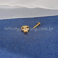 Piercing Labret Aço Cirúrgico Caveira Zircônia