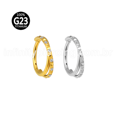 Piercing Argola Titânio Segmento Articulado Transpassada Zircônia Detalhada