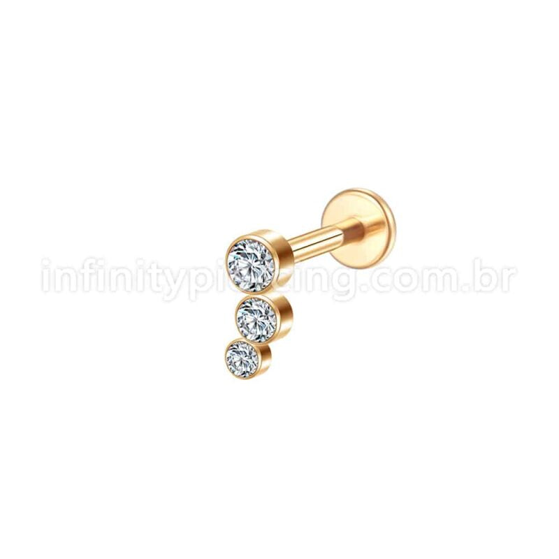 Piercing Labret Aço Cirúrgico Trio Zircônia