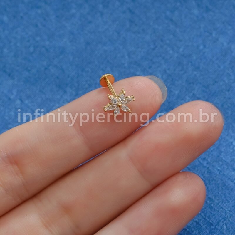 Piercing Labret Aço Cirúrgico Zircônia Cravejada Flor