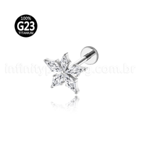 Piercing Labret Titânio Flor Zircônia Cravejada