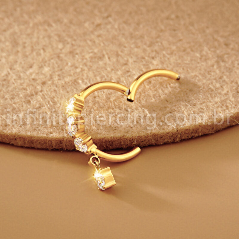 Piercing Argola Titânio Segmento Articulado Zircônia Cravejada Com Pingente