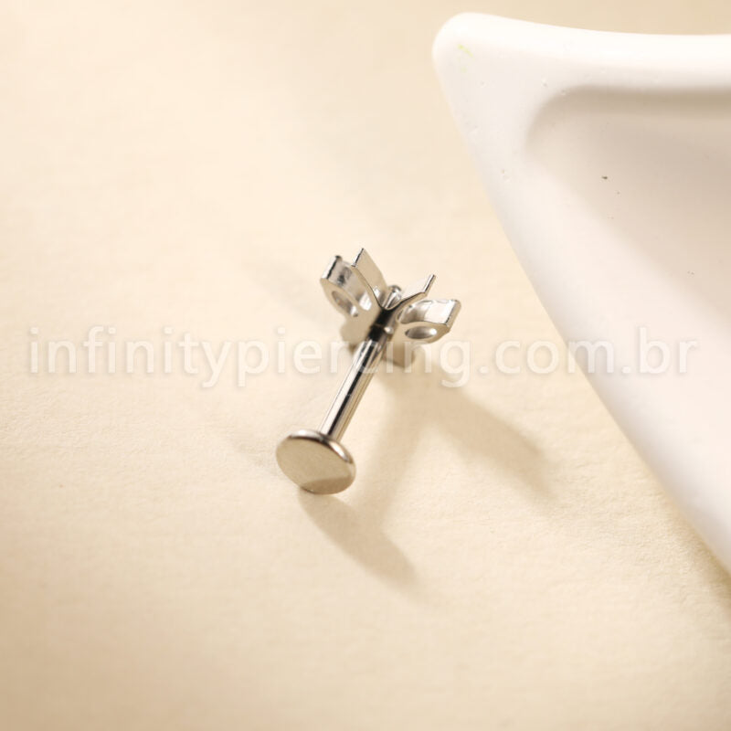 Piercing Labret Aço Cirúrgico Borboleta Zircônia