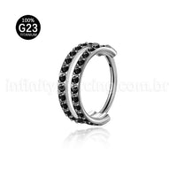Piercing Argola Segmento Articulado Titânio 2 Fileiras Vazadas Zircônia Cravejada