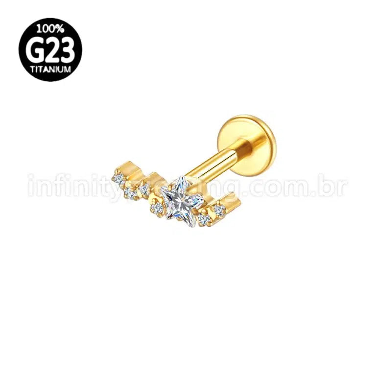 Piercing Labret Titânio Estrela Zircônia Cravejada