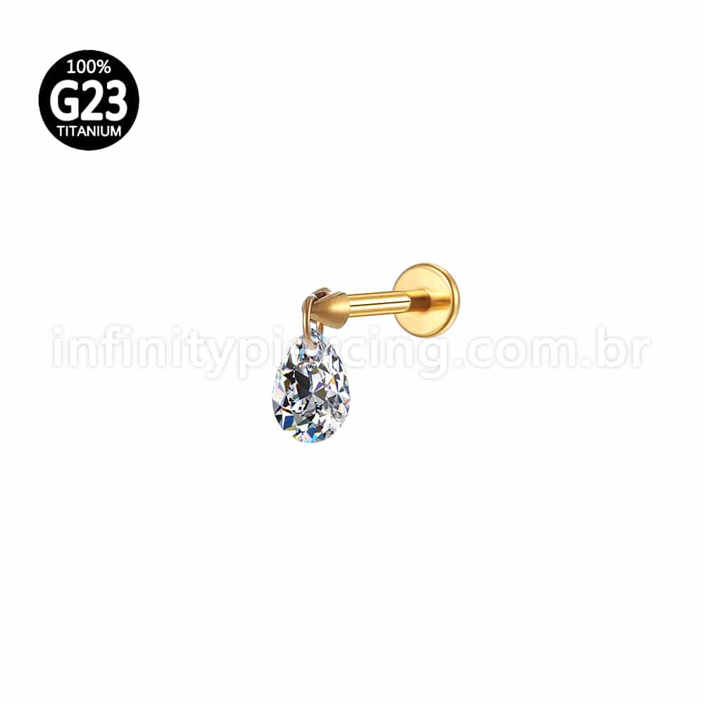 Piercing Labret Titânio Zircônia Pingente Gota