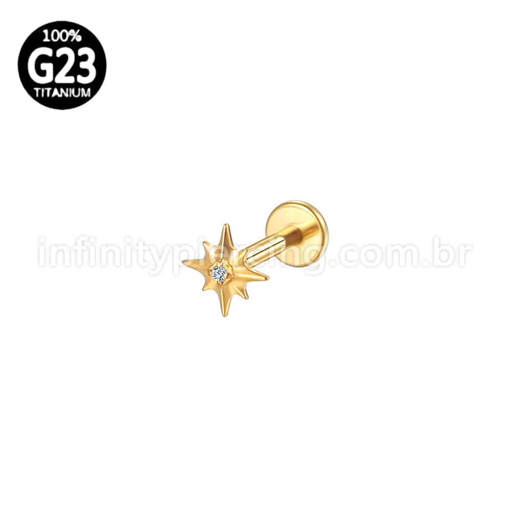 Piercing Labret Titânio Estrela Com Zircônia