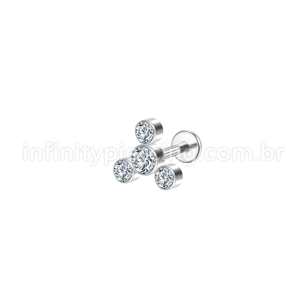 Piercing Labret Aço Cirúrgico 4 Zircônia Cravada
