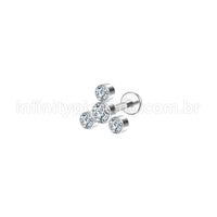 Piercing Labret Aço Cirúrgico 4 Zircônia Cravada