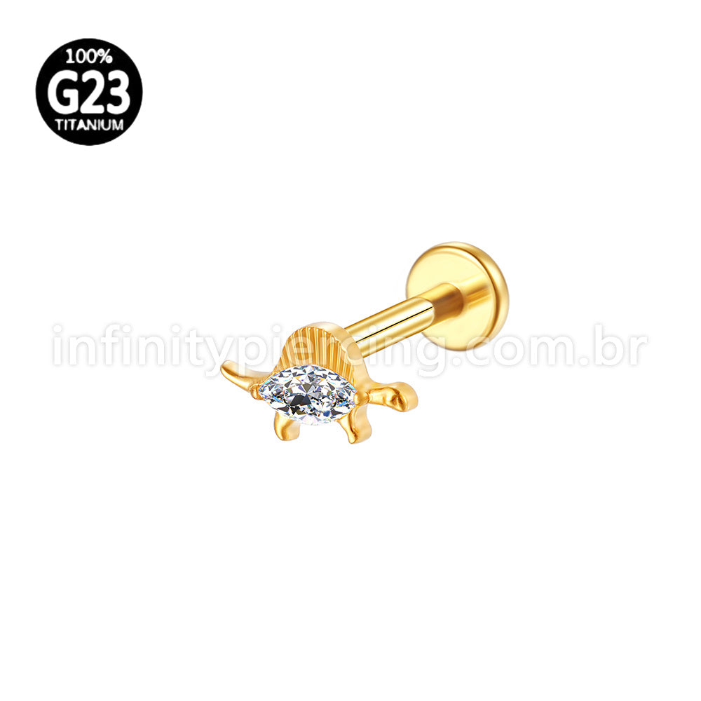 Piercing Labret Titânio Dinossauro Zircônia Cravejada