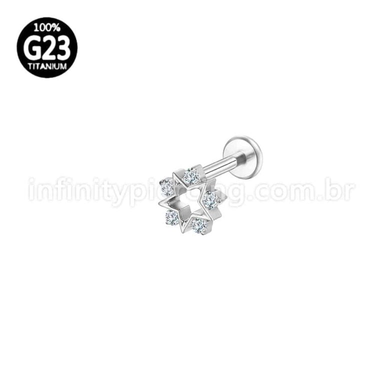 Piercing Labret Titânio Estrela Vazada Com Zircônia