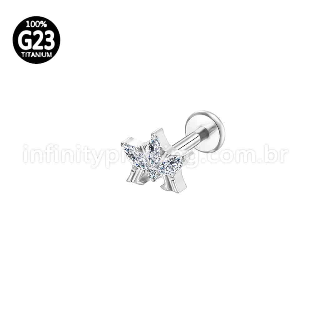 Piercing Labret Titânio 4 Pedras Zircônia