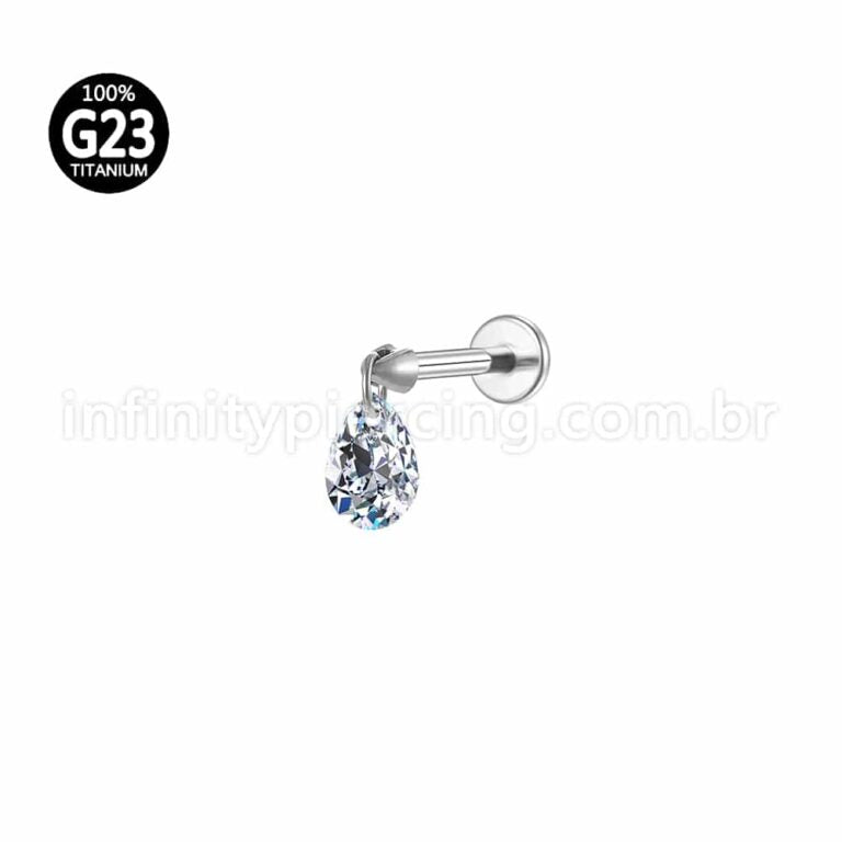 Piercing Labret Titânio Zircônia Pingente Gota
