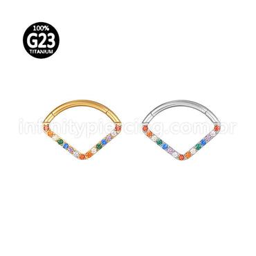 Piercing Argola Triangulo Titânio Segmento Articulado Zircônia Colorida