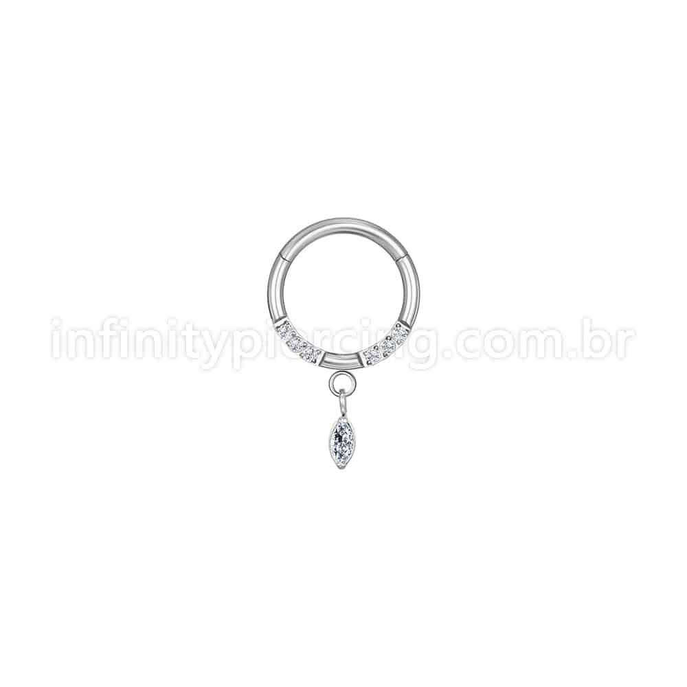 Piercing Argola Aço Cirúrgico Zircônia Cravejada Com Pingente